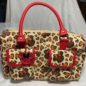 Disney Minnie Mouse Leopard Print with Hearts and Rose Key Chain Charm Handbag